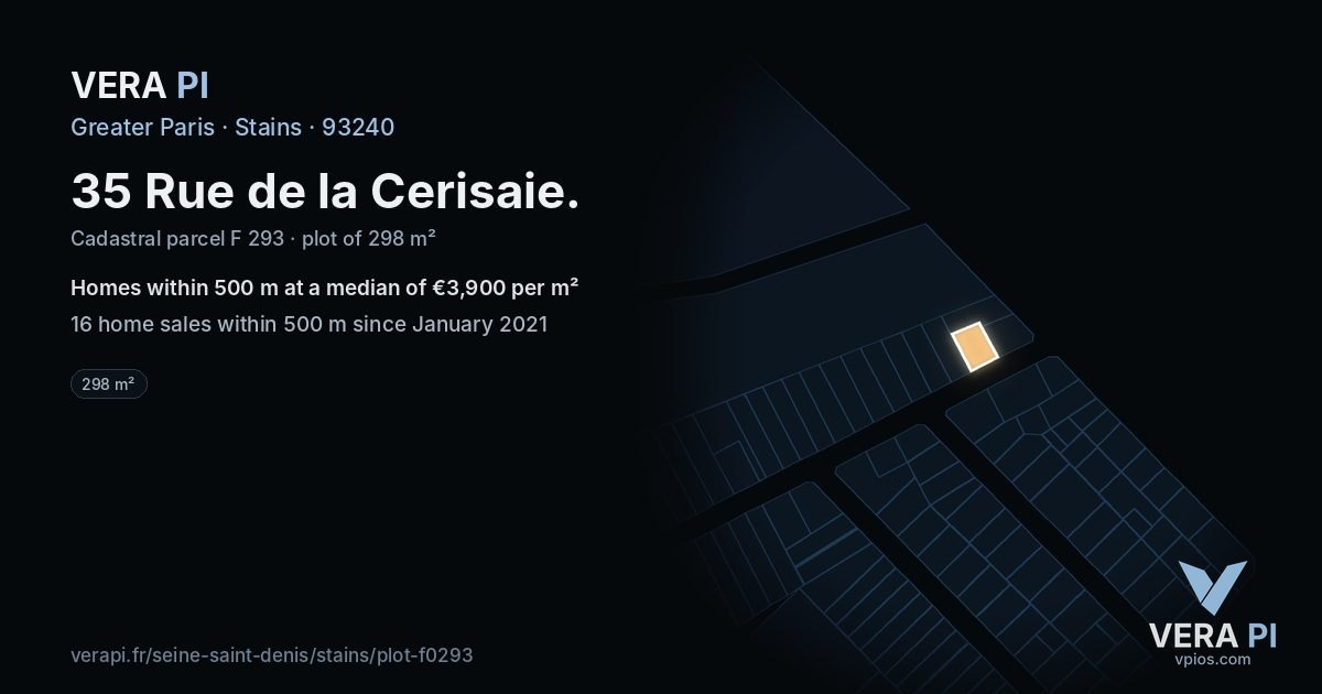 35 Rue de la Cerisaie, Stains at night – the plot lit, the parcels around coloured by the prices near them