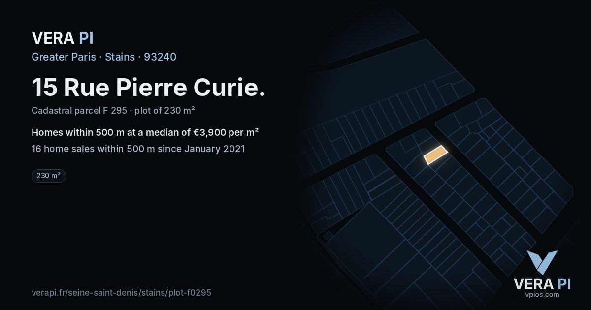 15 Rue Pierre Curie, Stains at night – the plot lit, the parcels around coloured by the prices near them