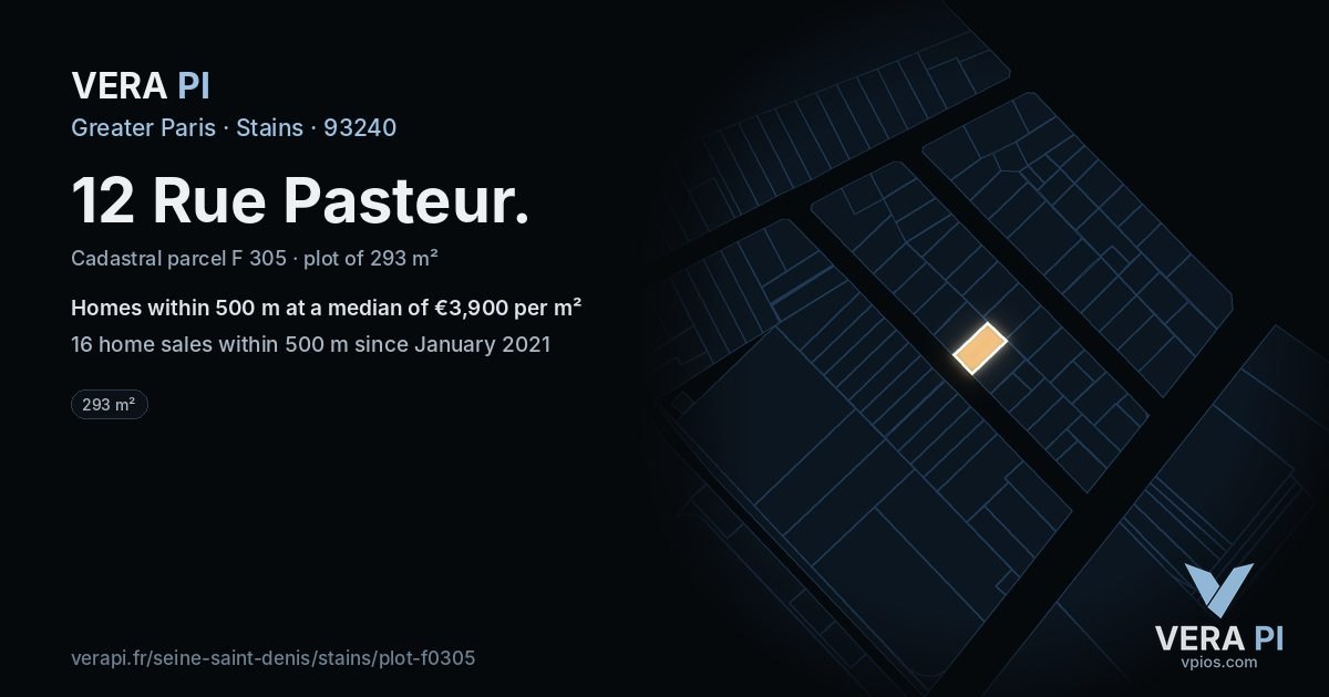 12 Rue Pasteur, Stains at night – the plot lit, the parcels around coloured by the prices near them