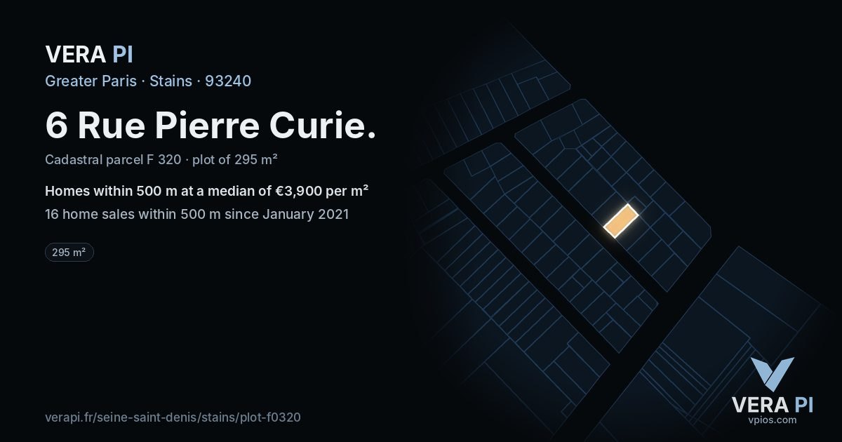 6 Rue Pierre Curie, Stains at night – the plot lit, the parcels around coloured by the prices near them