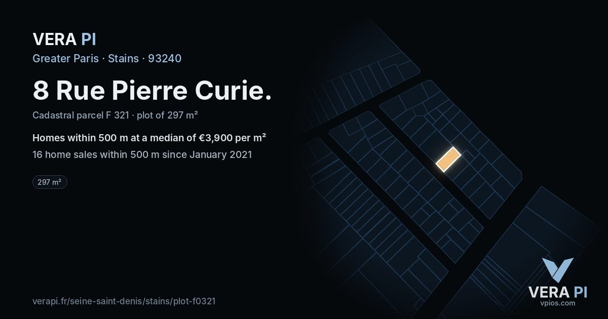 8 Rue Pierre Curie, Stains at night – the plot lit, the parcels around coloured by the prices near them