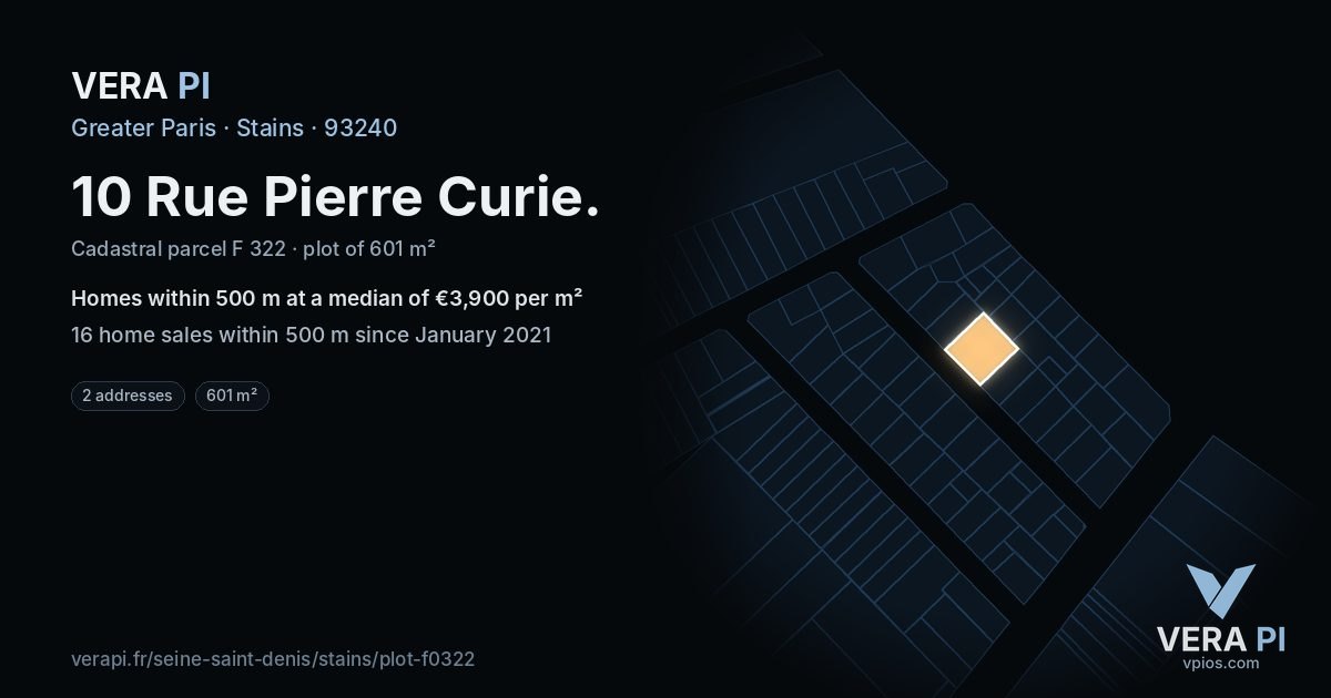 10 Rue Pierre Curie, Stains at night – the plot lit, the parcels around coloured by the prices near them