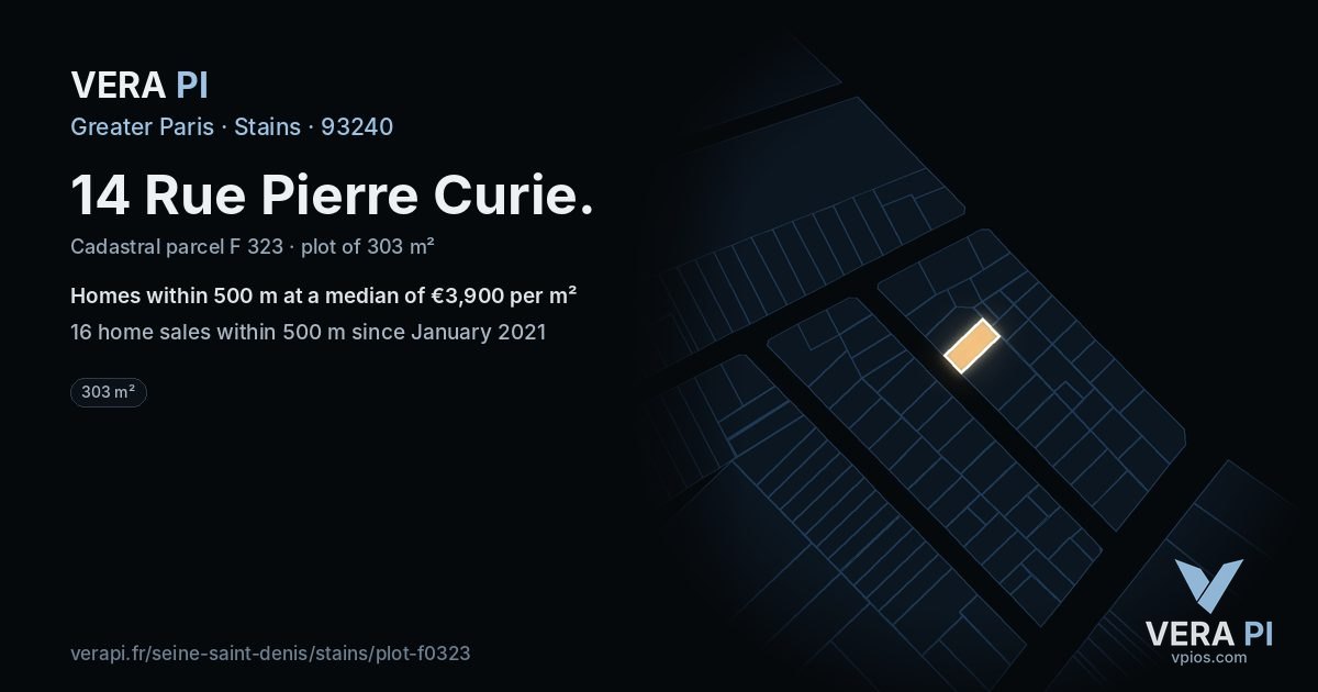 14 Rue Pierre Curie, Stains at night – the plot lit, the parcels around coloured by the prices near them