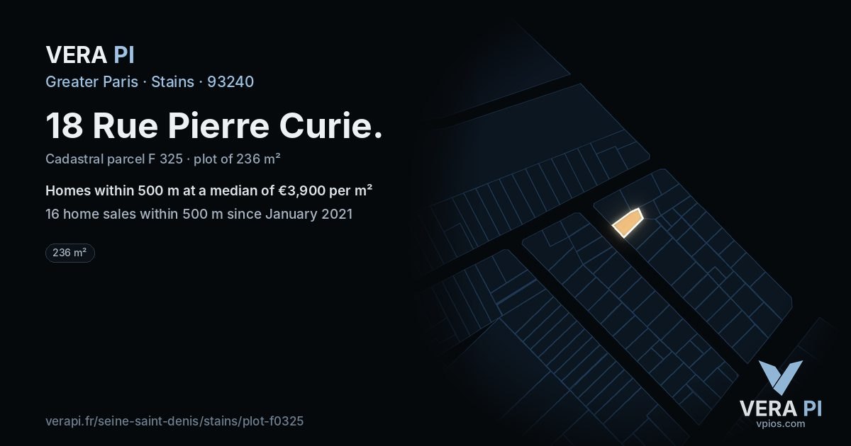 18 Rue Pierre Curie, Stains at night – the plot lit, the parcels around coloured by the prices near them