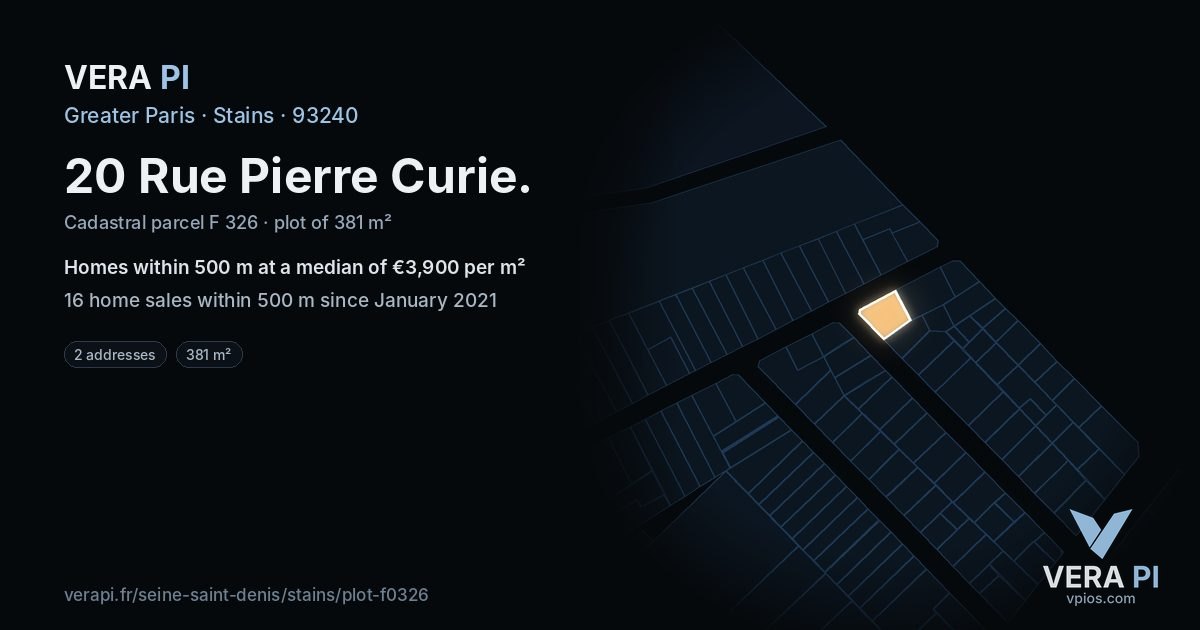 20 Rue Pierre Curie, Stains at night – the plot lit, the parcels around coloured by the prices near them