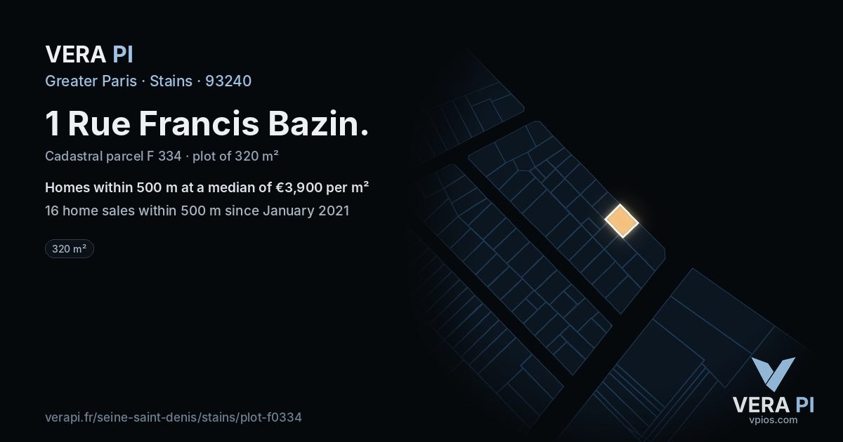 1 Rue Francis Bazin, Stains at night – the plot lit, the parcels around coloured by the prices near them