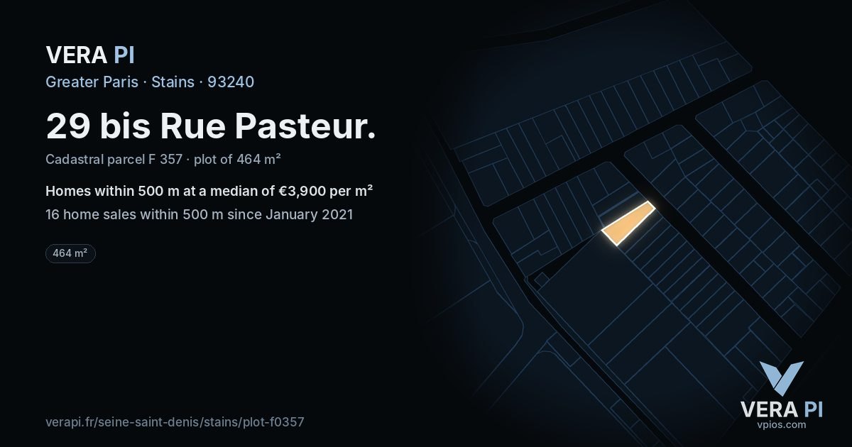 29 bis Rue Pasteur, Stains at night – the plot lit, the parcels around coloured by the prices near them