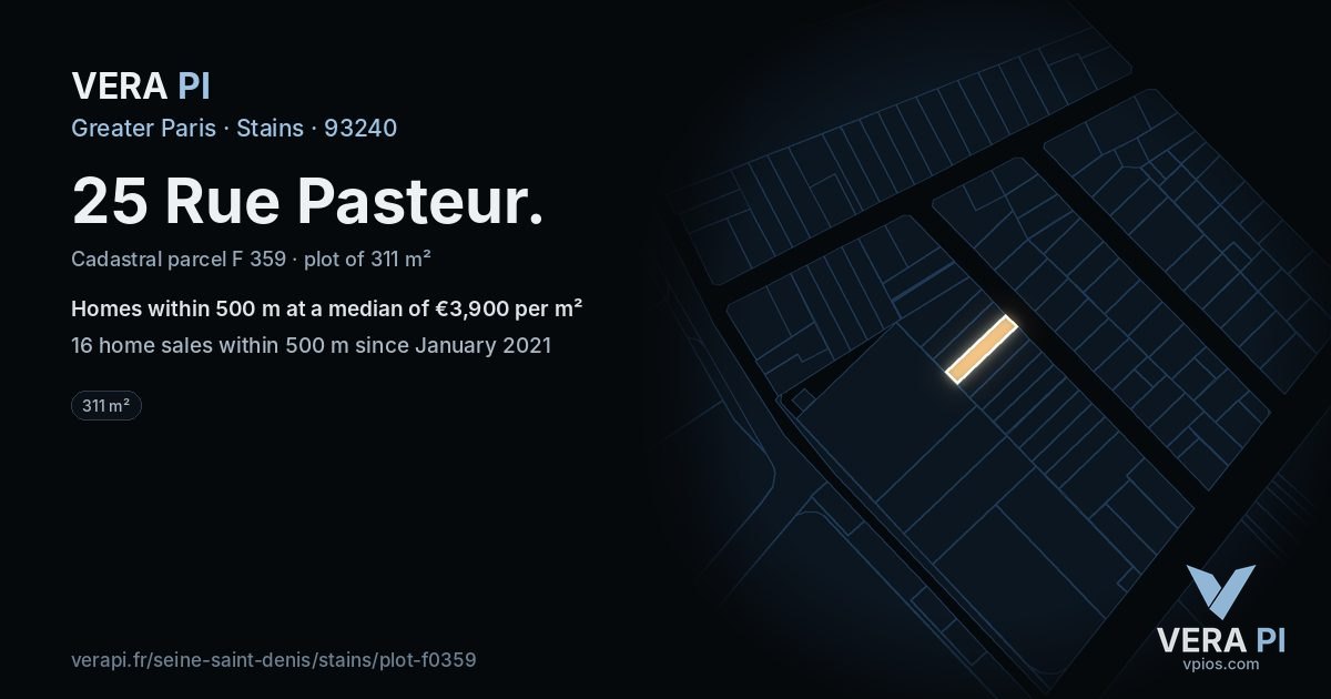25 Rue Pasteur, Stains at night – the plot lit, the parcels around coloured by the prices near them