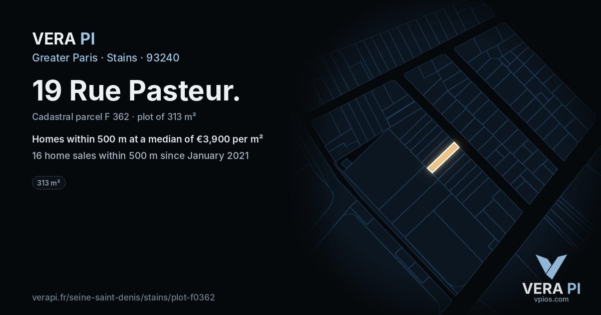 19 Rue Pasteur, Stains at night – the plot lit, the parcels around coloured by the prices near them