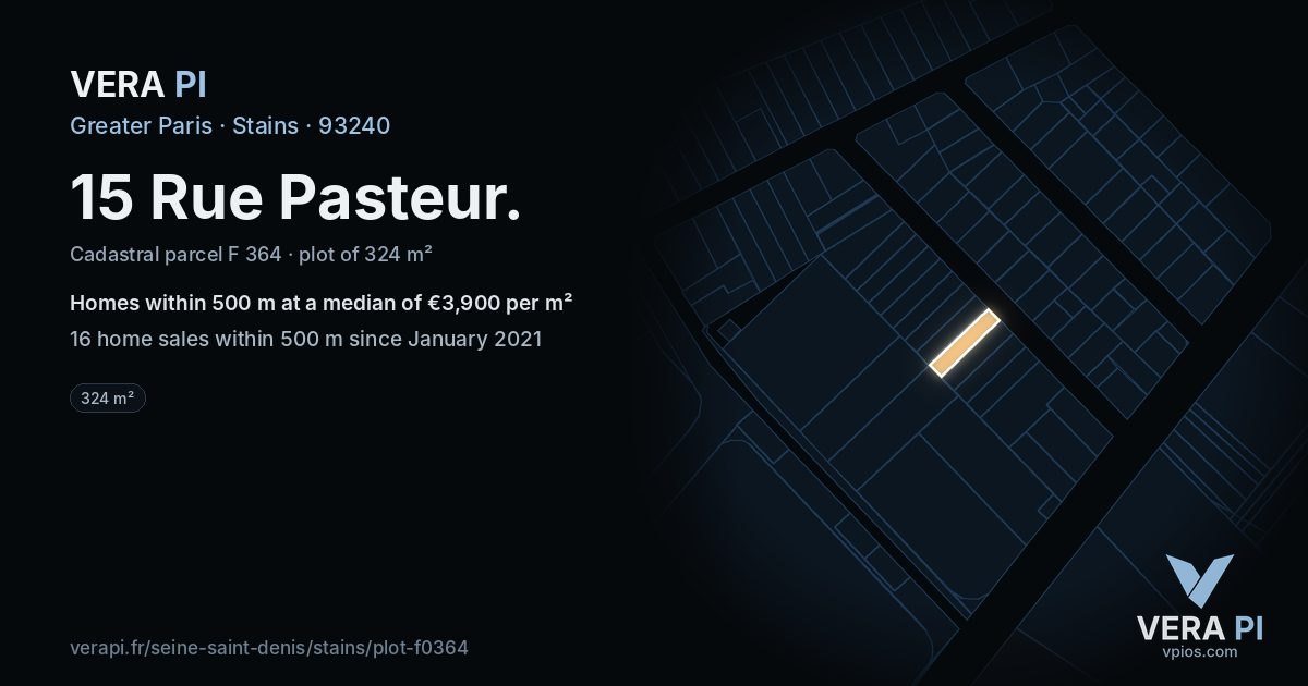 15 Rue Pasteur, Stains at night – the plot lit, the parcels around coloured by the prices near them