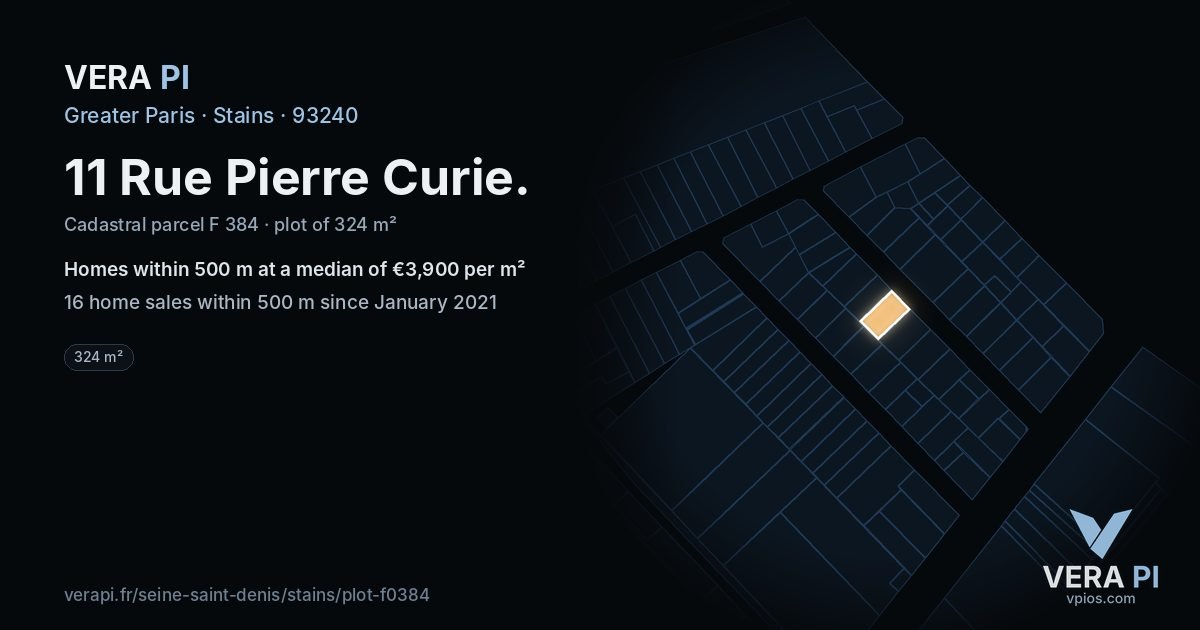 11 Rue Pierre Curie, Stains at night – the plot lit, the parcels around coloured by the prices near them