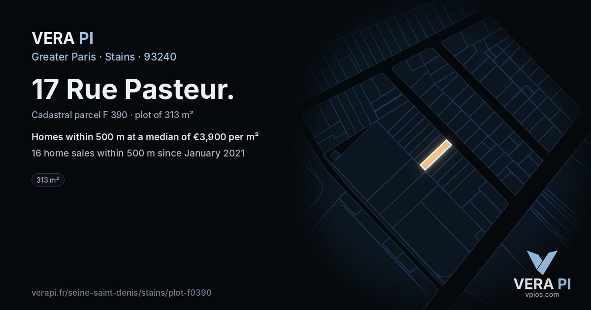 17 Rue Pasteur, Stains at night – the plot lit, the parcels around coloured by the prices near them