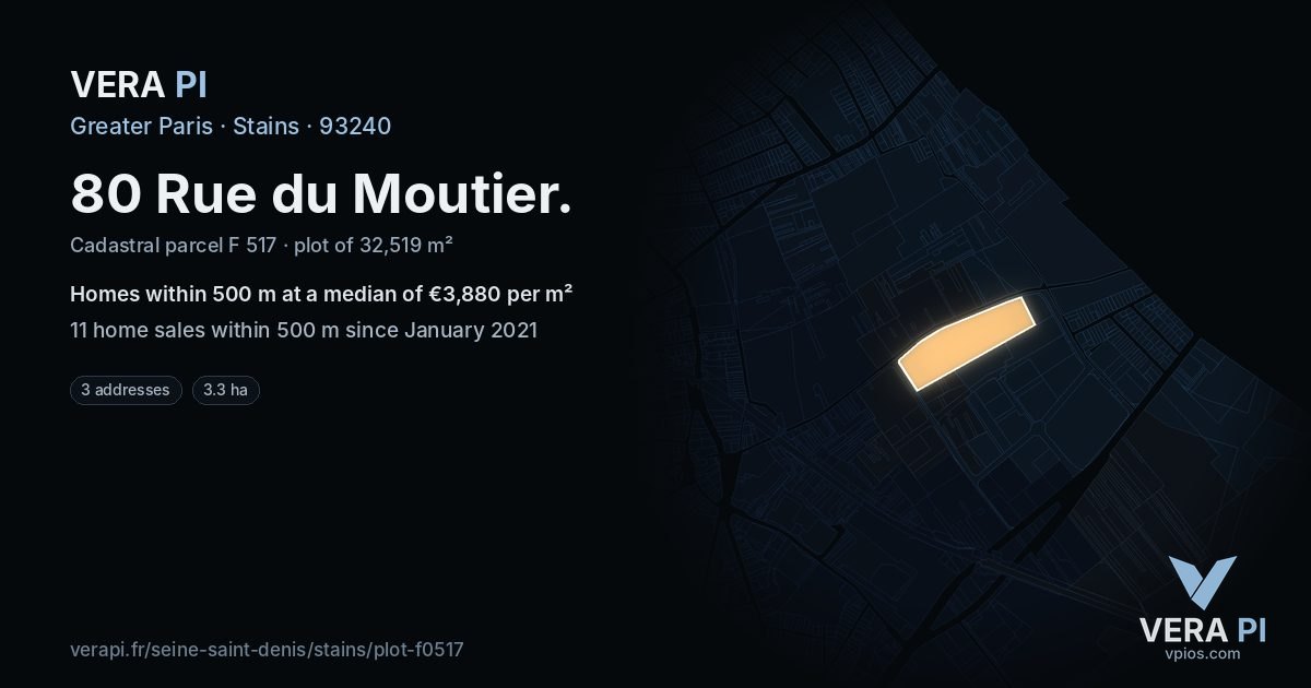 80 Rue du Moutier, Stains at night – the plot lit, the parcels around coloured by the prices near them