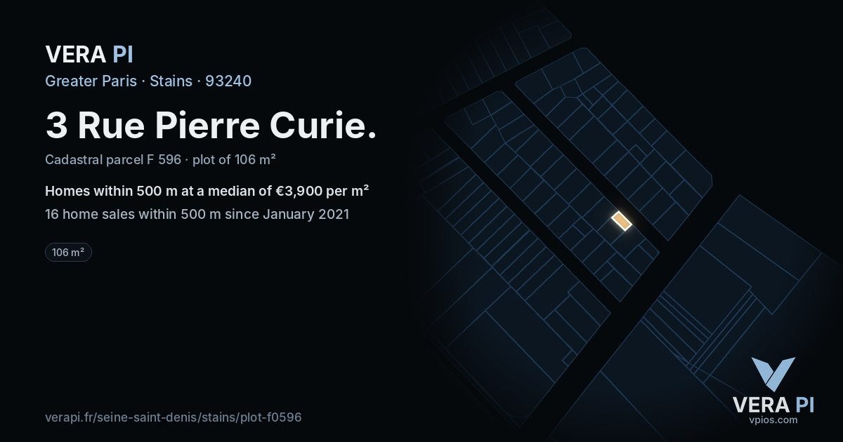 3 Rue Pierre Curie, Stains at night – the plot lit, the parcels around coloured by the prices near them
