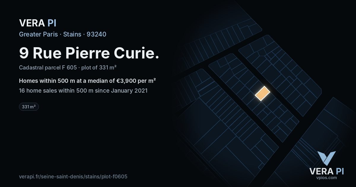 9 Rue Pierre Curie, Stains at night – the plot lit, the parcels around coloured by the prices near them