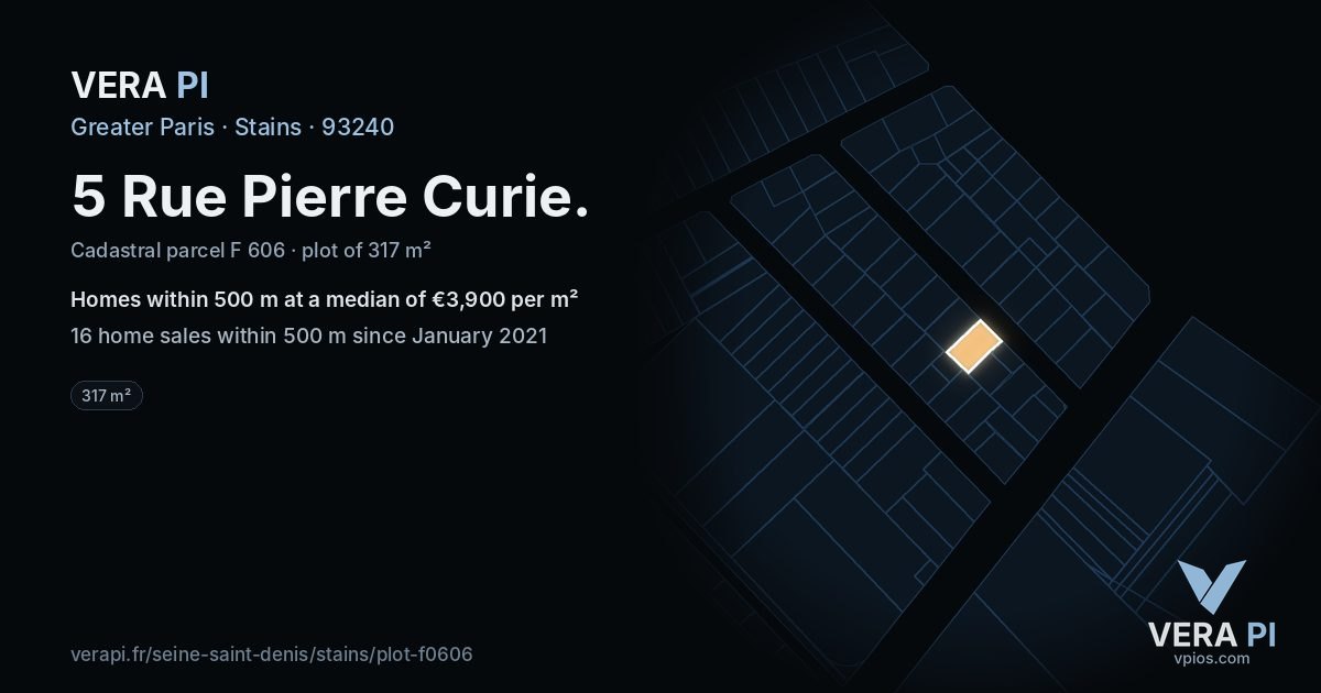 5 Rue Pierre Curie, Stains at night – the plot lit, the parcels around coloured by the prices near them