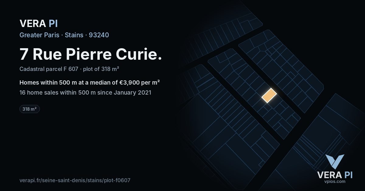 7 Rue Pierre Curie, Stains at night – the plot lit, the parcels around coloured by the prices near them