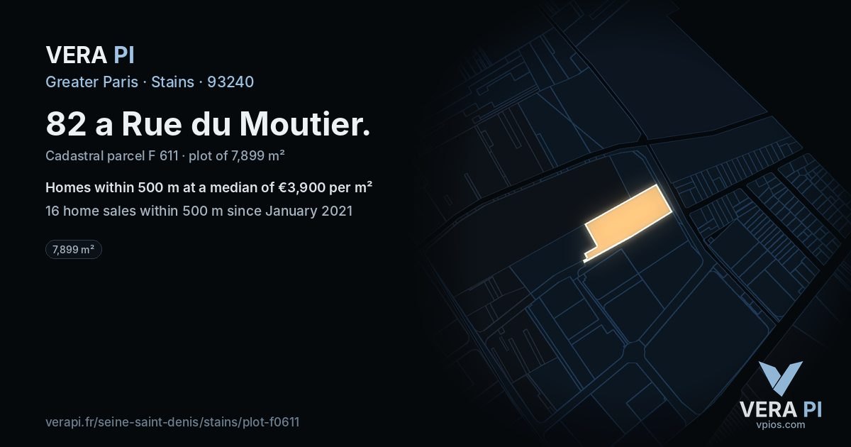 82 a Rue du Moutier, Stains at night – the plot lit, the parcels around coloured by the prices near them
