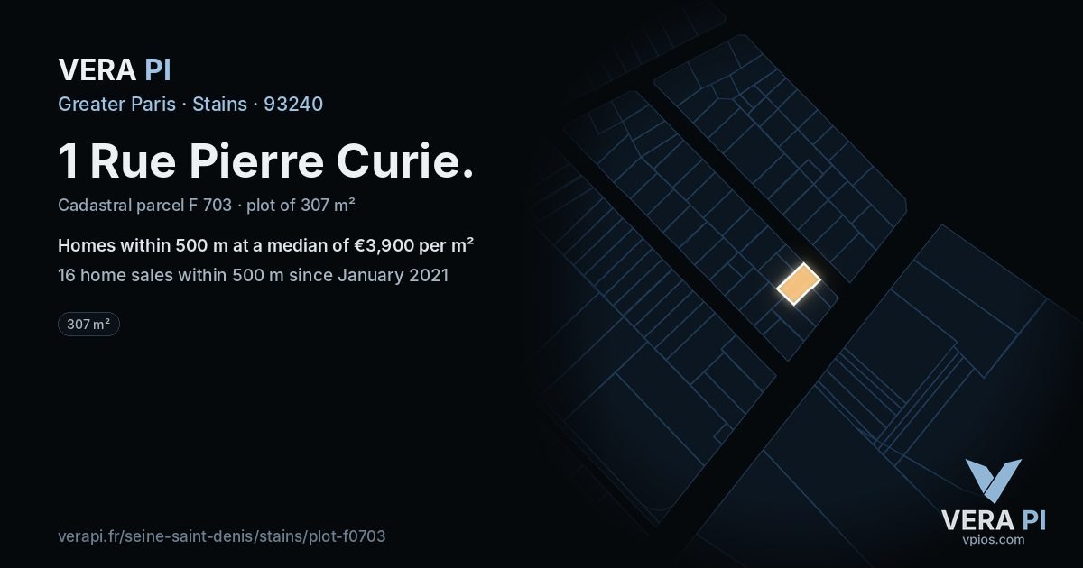 1 Rue Pierre Curie, Stains at night – the plot lit, the parcels around coloured by the prices near them
