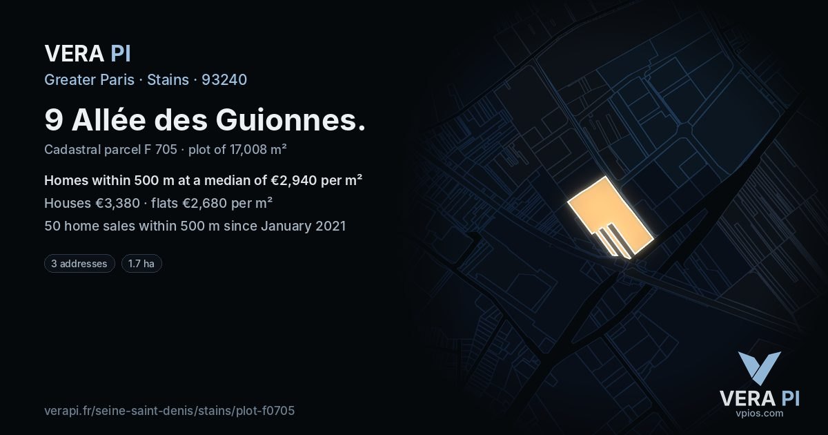 9 Allée des Guionnes, Stains at night – the plot lit, the parcels around coloured by the prices near them