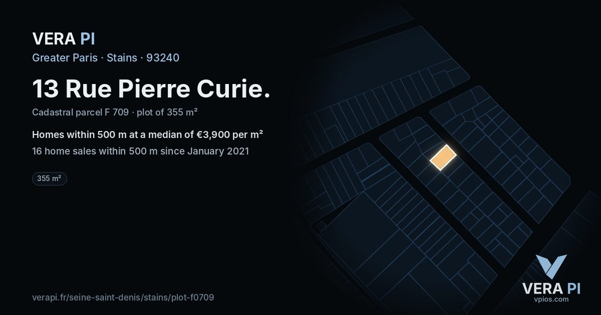 13 Rue Pierre Curie, Stains at night – the plot lit, the parcels around coloured by the prices near them