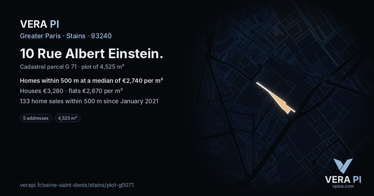 10 Rue Albert Einstein, Stains at night – the plot lit, the parcels around coloured by the prices near them