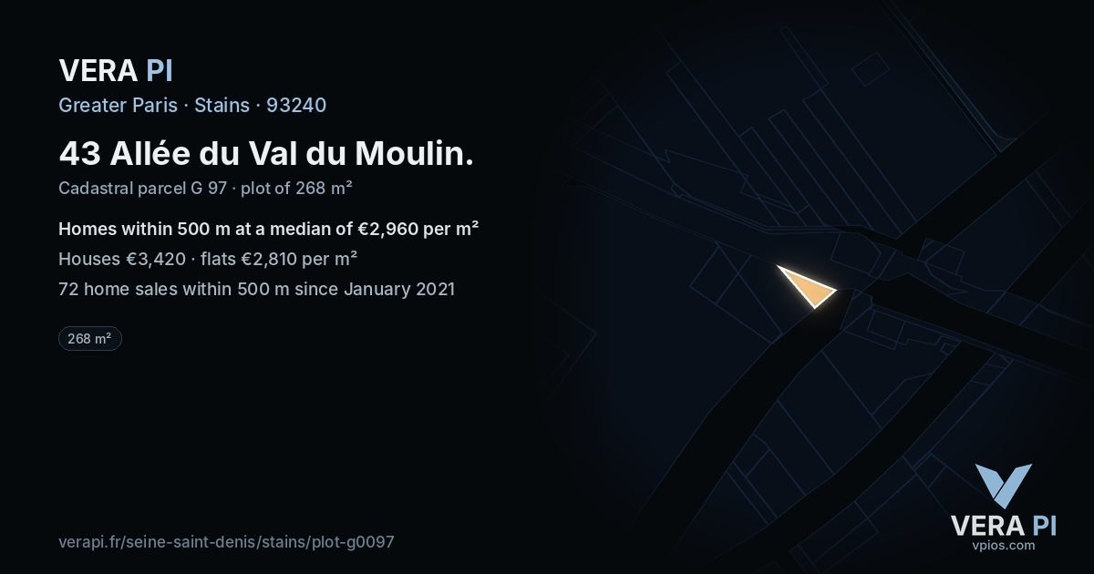 43 Allée du Val du Moulin, Stains at night – the plot lit, the parcels around coloured by the prices near them