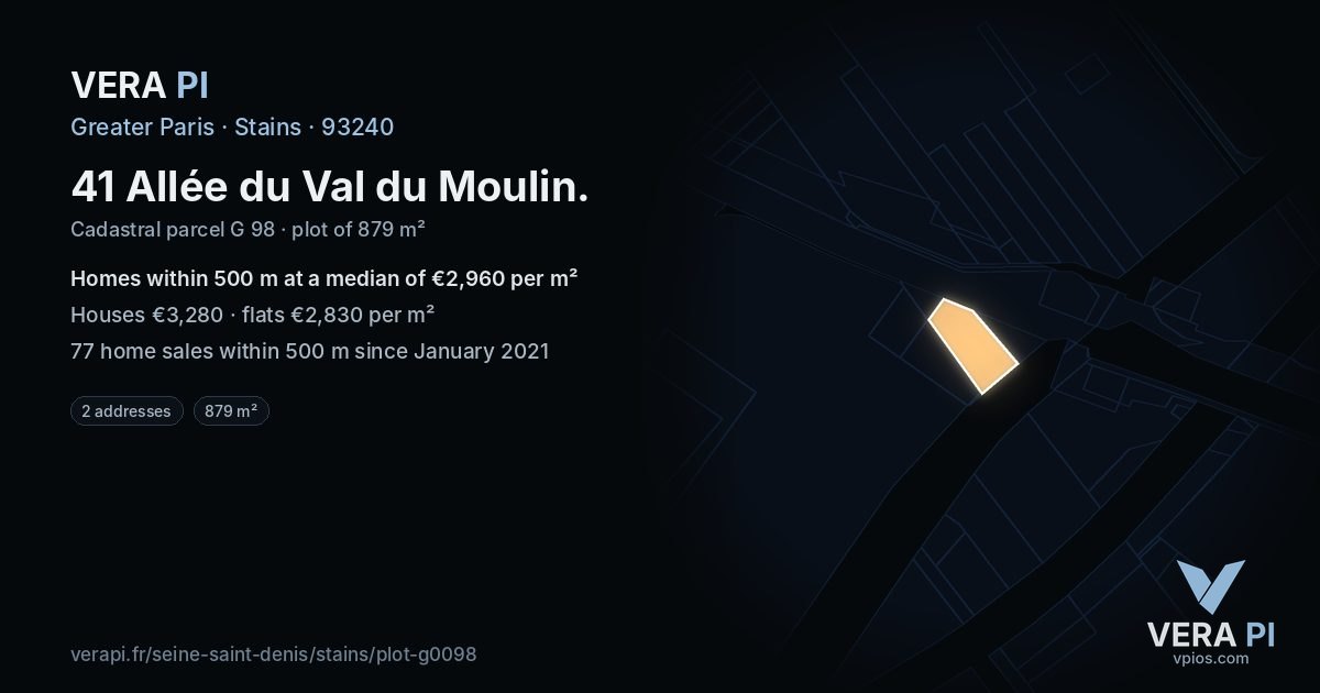 41 Allée du Val du Moulin, Stains at night – the plot lit, the parcels around coloured by the prices near them