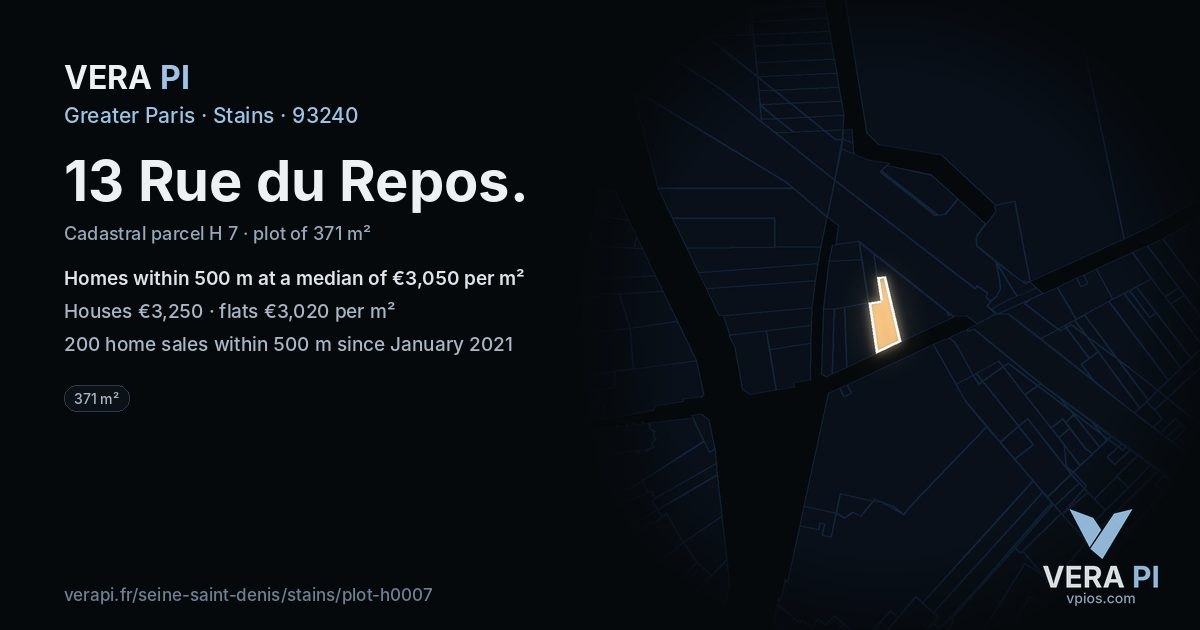 13 Rue du Repos, Stains at night – the plot lit, the parcels around coloured by the prices near them