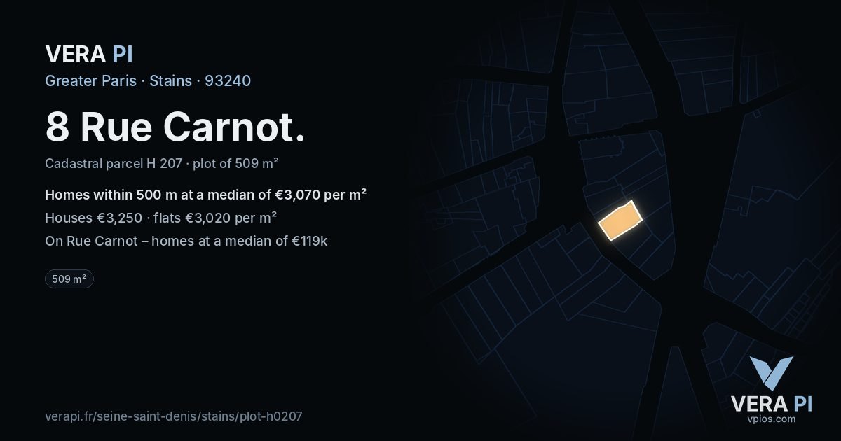8 Rue Carnot, Stains at night – the plot lit, the parcels around coloured by the prices near them