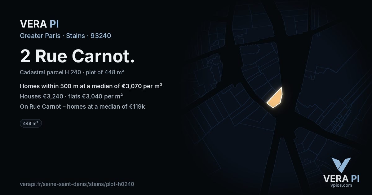2 Rue Carnot, Stains at night – the plot lit, the parcels around coloured by the prices near them