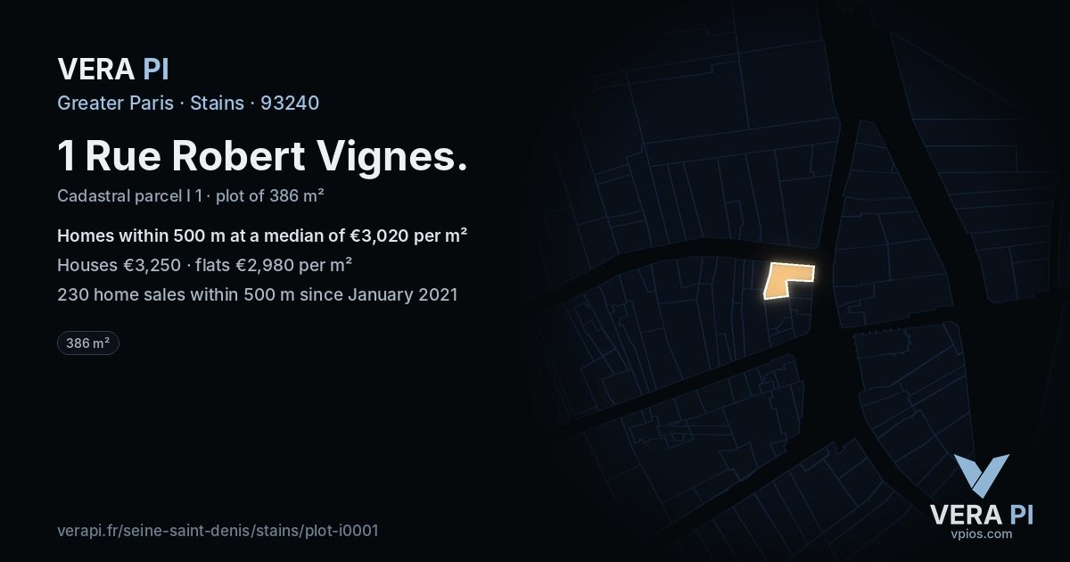 1 Rue Robert Vignes, Stains at night – the plot lit, the parcels around coloured by the prices near them