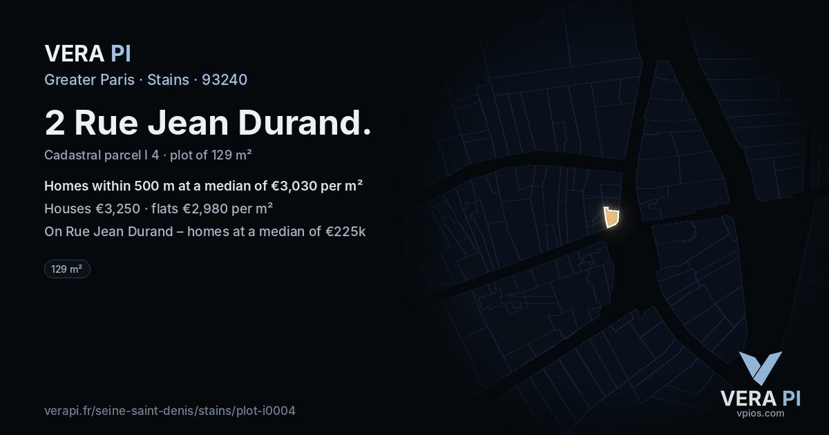 2 Rue Jean Durand, Stains at night – the plot lit, the parcels around coloured by the prices near them