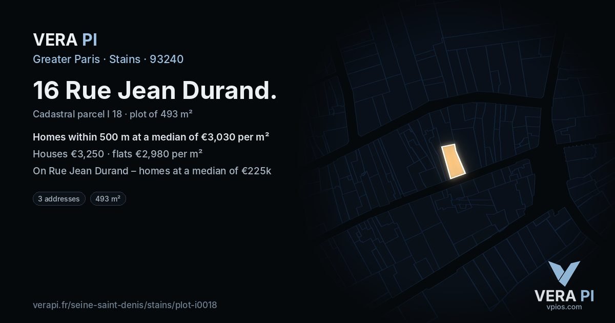 16 Rue Jean Durand, Stains at night – the plot lit, the parcels around coloured by the prices near them