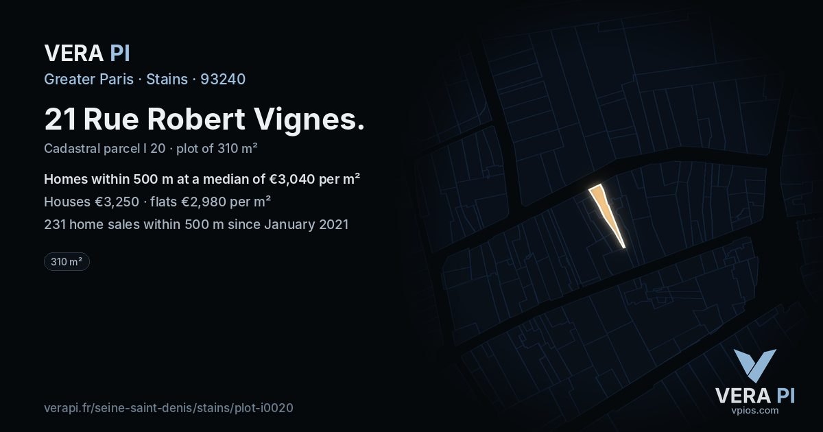 21 Rue Robert Vignes, Stains at night – the plot lit, the parcels around coloured by the prices near them