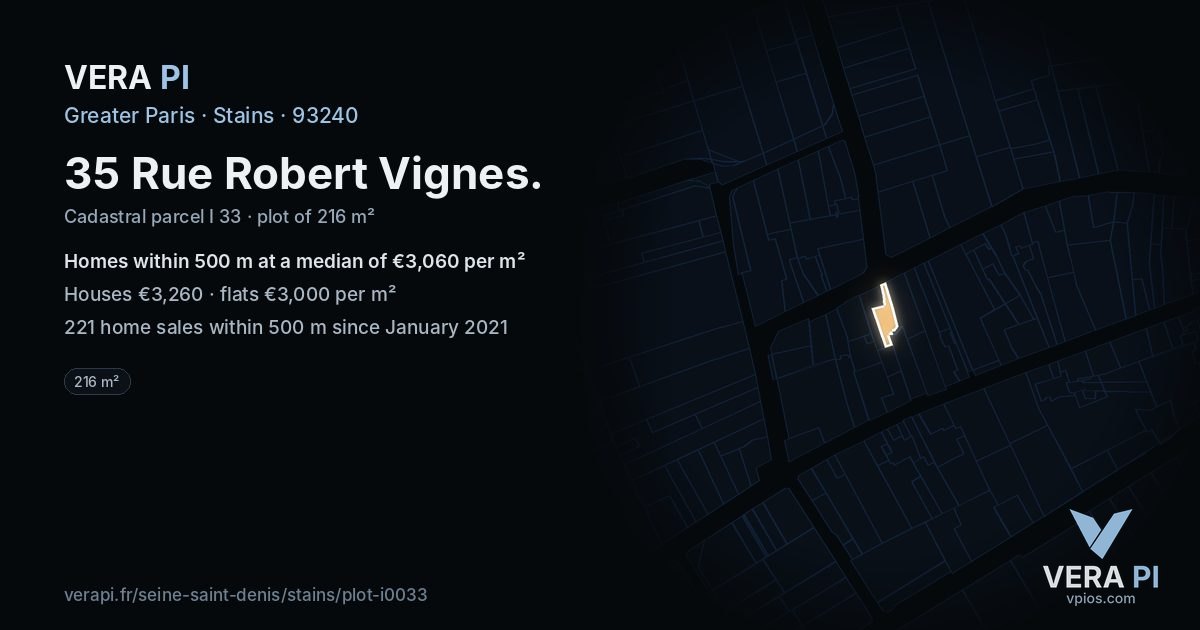 35 Rue Robert Vignes, Stains at night – the plot lit, the parcels around coloured by the prices near them