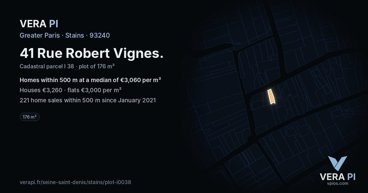 41 Rue Robert Vignes, Stains at night – the plot lit, the parcels around coloured by the prices near them