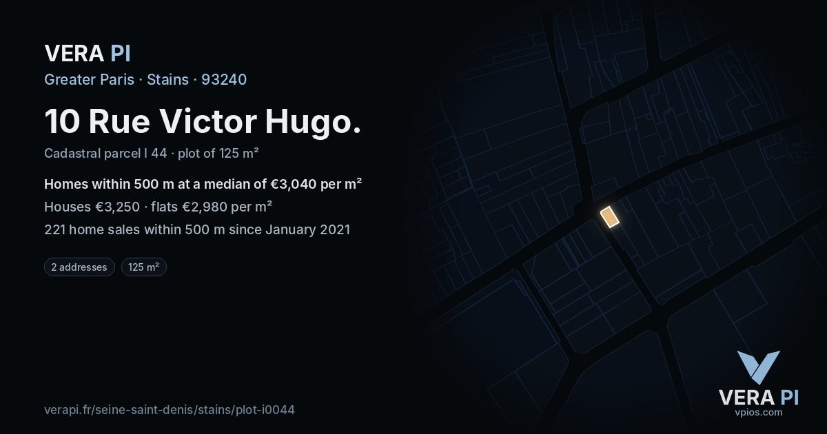 10 Rue Victor Hugo, Stains at night – the plot lit, the parcels around coloured by the prices near them
