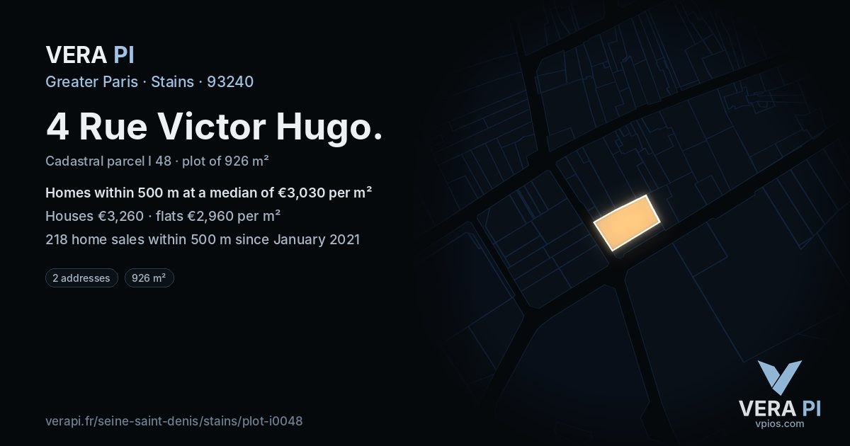 4 Rue Victor Hugo, Stains at night – the plot lit, the parcels around coloured by the prices near them