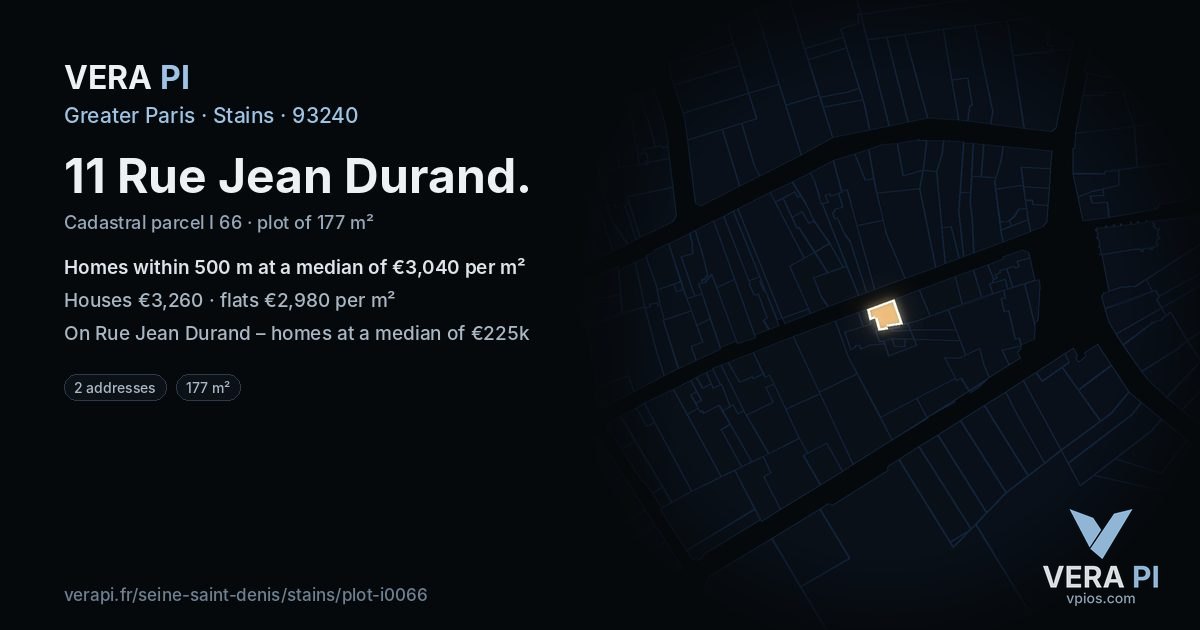 11 Rue Jean Durand, Stains at night – the plot lit, the parcels around coloured by the prices near them