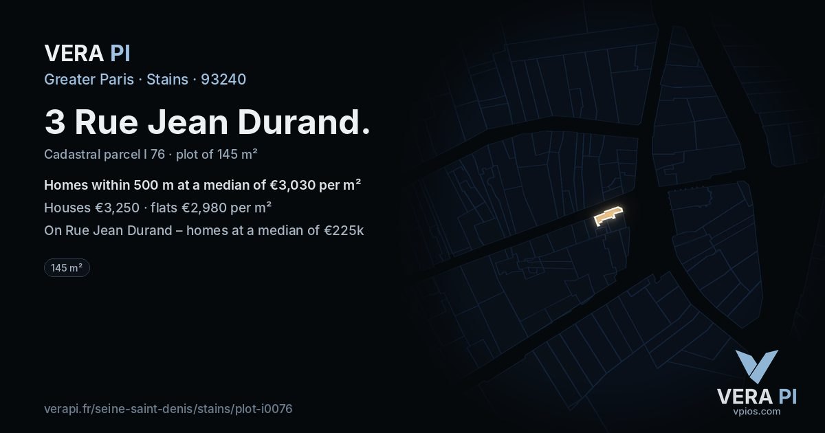 3 Rue Jean Durand, Stains at night – the plot lit, the parcels around coloured by the prices near them