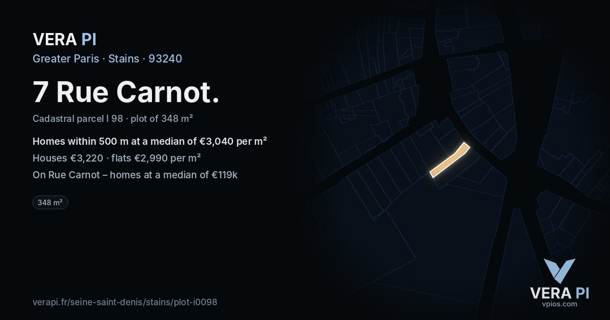 7 Rue Carnot, Stains at night – the plot lit, the parcels around coloured by the prices near them