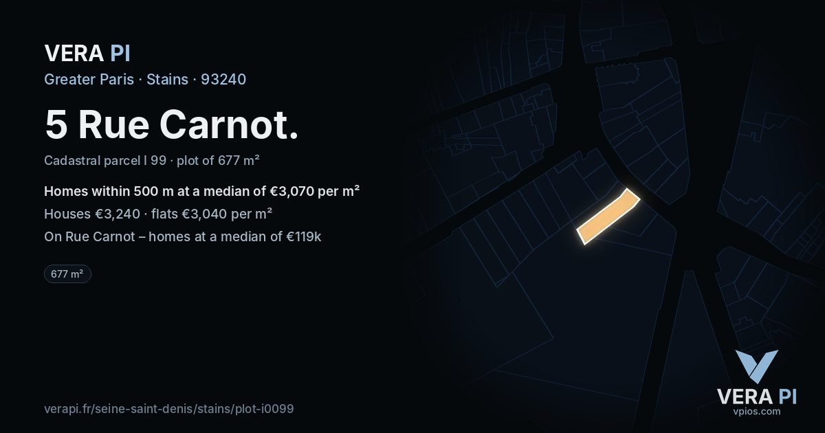 5 Rue Carnot, Stains at night – the plot lit, the parcels around coloured by the prices near them