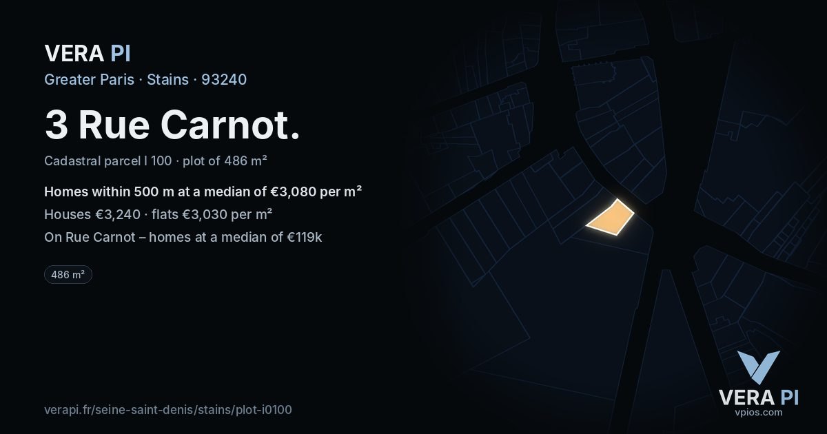 3 Rue Carnot, Stains at night – the plot lit, the parcels around coloured by the prices near them