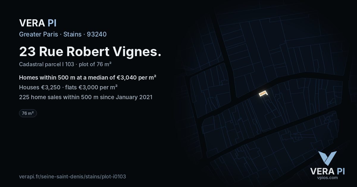 23 Rue Robert Vignes, Stains at night – the plot lit, the parcels around coloured by the prices near them