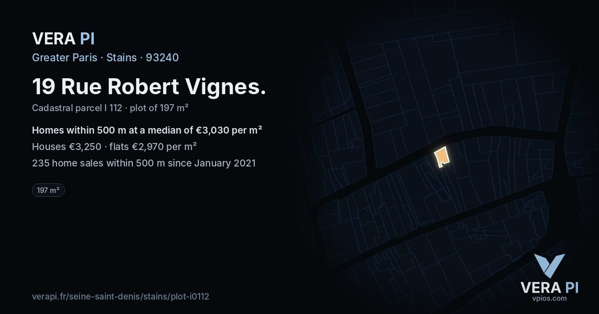 19 Rue Robert Vignes, Stains at night – the plot lit, the parcels around coloured by the prices near them
