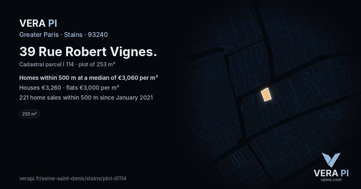 39 Rue Robert Vignes, Stains at night – the plot lit, the parcels around coloured by the prices near them