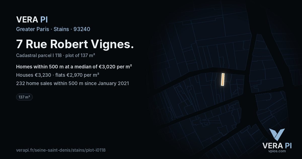 7 Rue Robert Vignes, Stains at night – the plot lit, the parcels around coloured by the prices near them