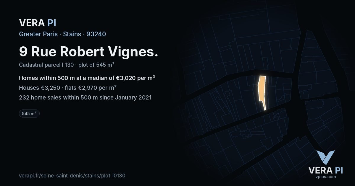 9 Rue Robert Vignes, Stains at night – the plot lit, the parcels around coloured by the prices near them