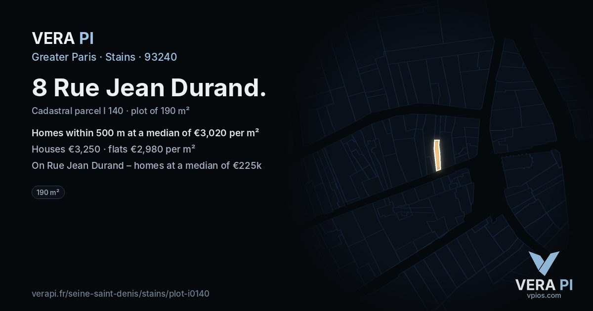 8 Rue Jean Durand, Stains at night – the plot lit, the parcels around coloured by the prices near them
